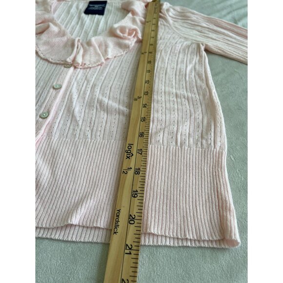 Ralph Lauren Ruffled Pink Cottagecore Cardigan Ribbed Knit Fairtycore Dainty XL - Picture 4 of 11